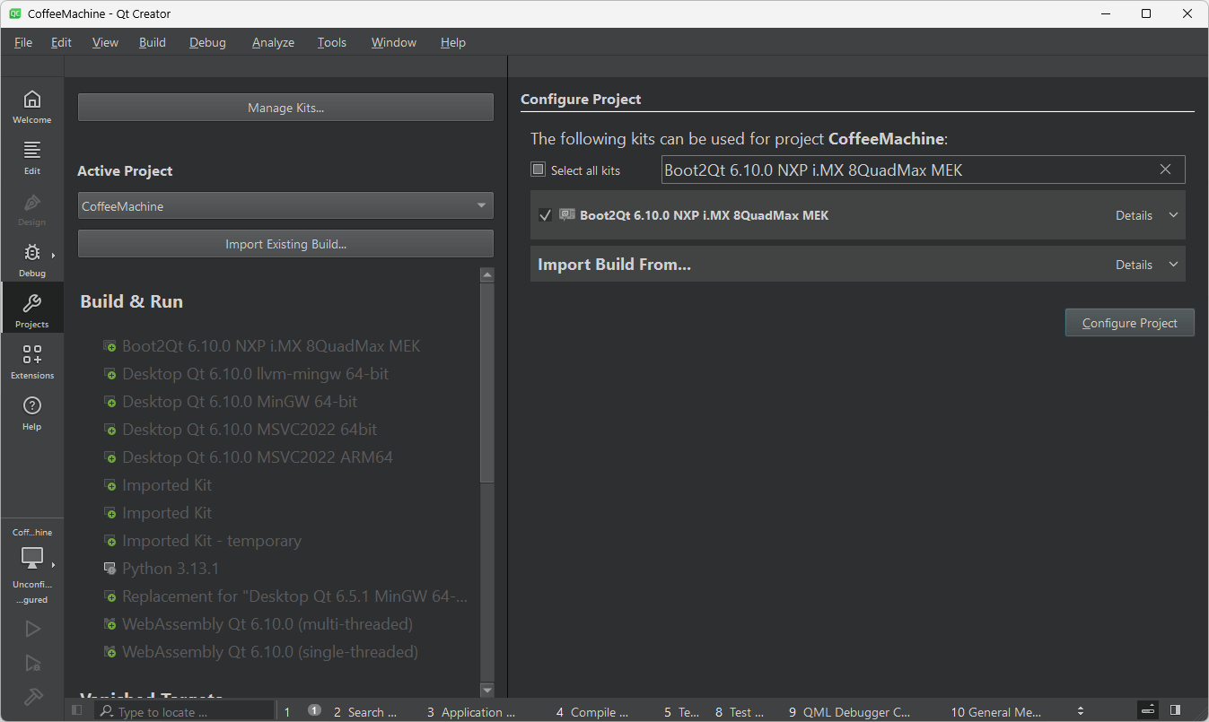 Configure Project UI view in Qt Creator.
