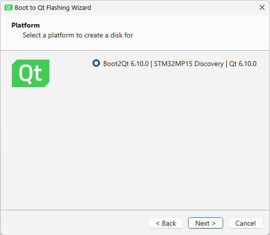 Boot to Qt Flashing Wizard.