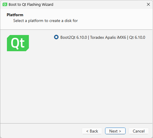 Boot to Qt Flashing Wizard.