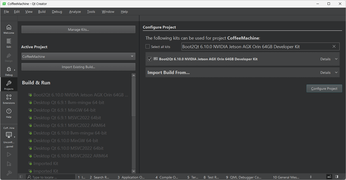 Configure Project UI view in Qt Creator.