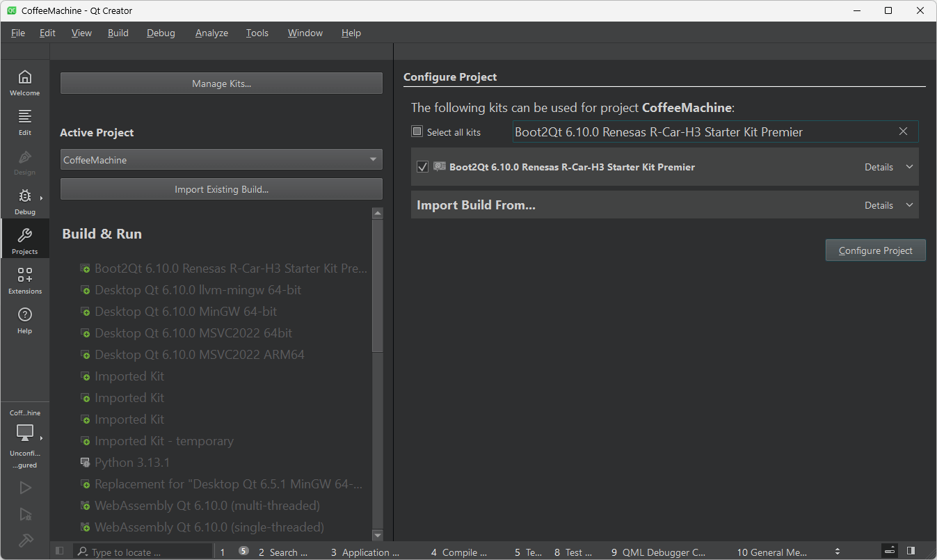 Configure Project UI view in Qt Creator.