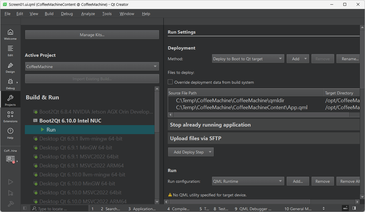 Run Settings UI view in Qt Creator.