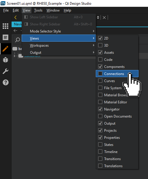 Switching to the Connections view in the Views menu.