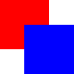 A blue rectangle overlapping a red rectangle with no transparency.