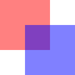 A blue rectangle overlapping a red rectangle with 50% transparency on both rectangles.