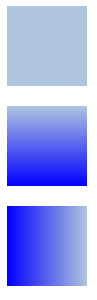 Three rectangles stacked: starting with a light steel blue rectangle at the top, a horizontal blue gradient rectangle in the middle, and a vertical blue gradient rectangle at the bottom.