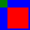 Small green rectangle and a scaled red rectangle inside a big blue rectangle.