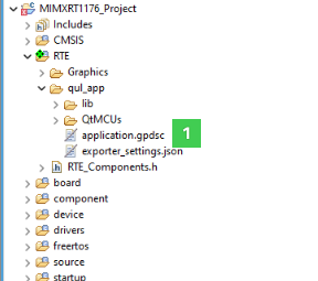 Project explorer with the exported application.gpdsc file.