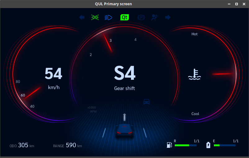 Sport mode on the digital cluster demo.