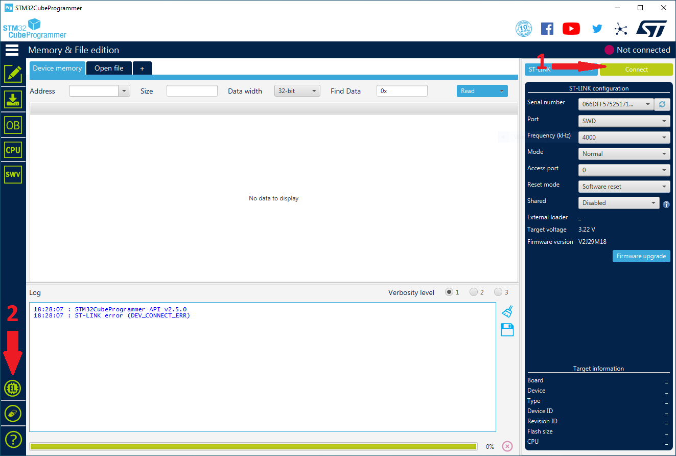 Finding your board in STM32CubeProgrammer.