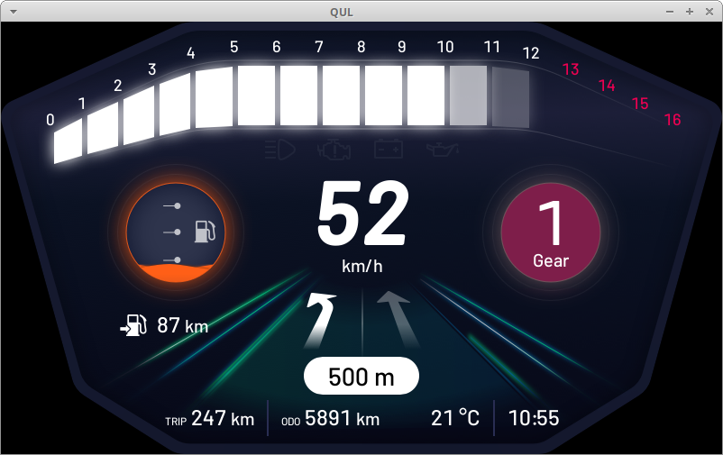 Night mode on the motorcycle cluster demo.