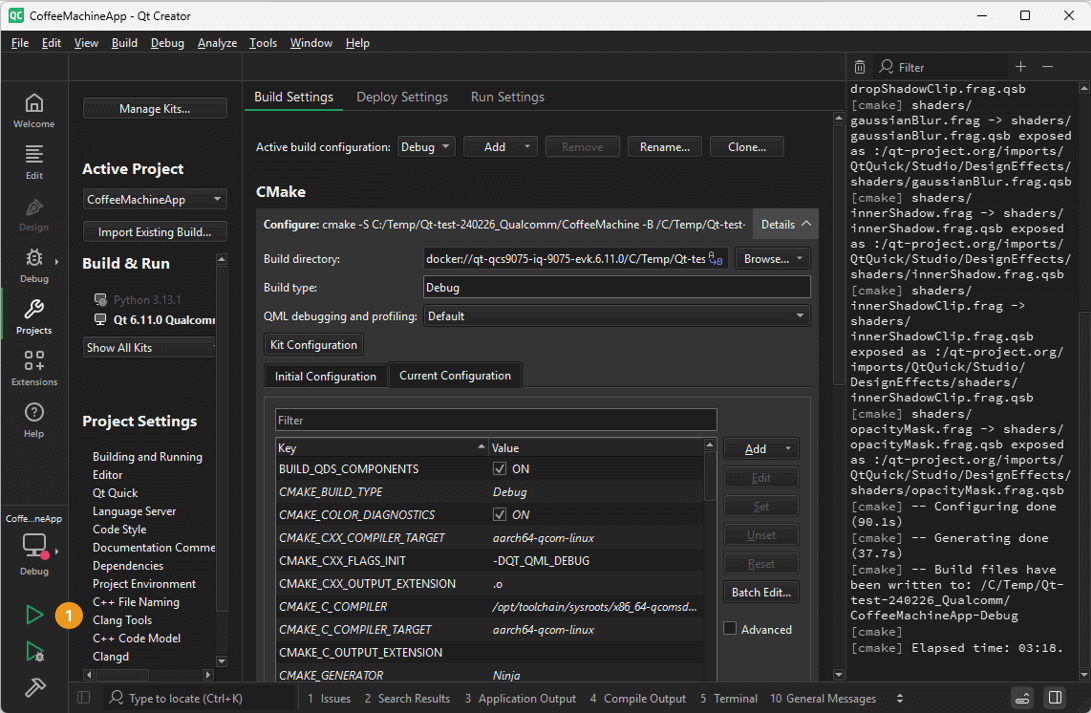 Run Settings UI view in Qt Creator.