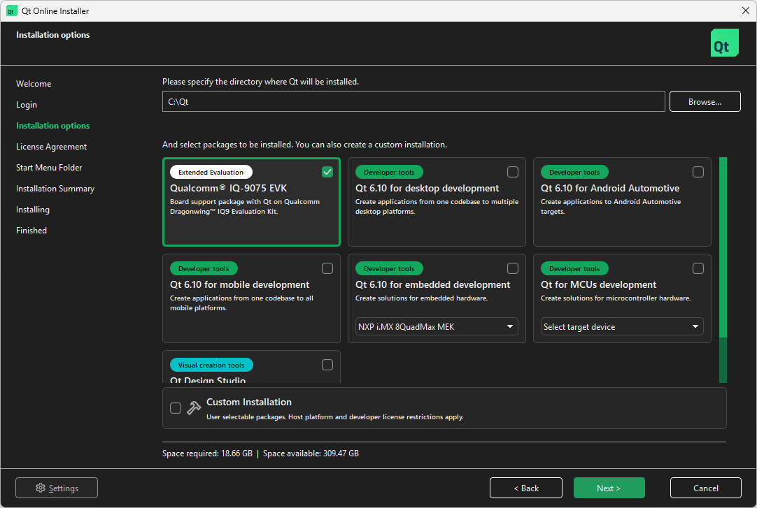 Extended Evaluation in Qt Online Installer.