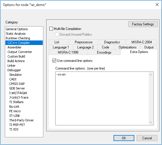 Compiler Extra Options