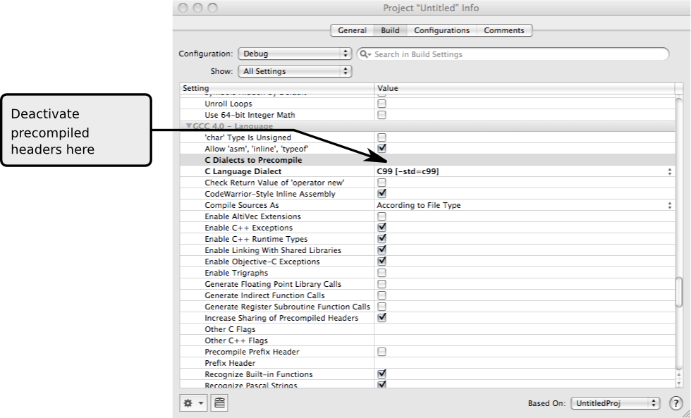 Disabling precompiled header