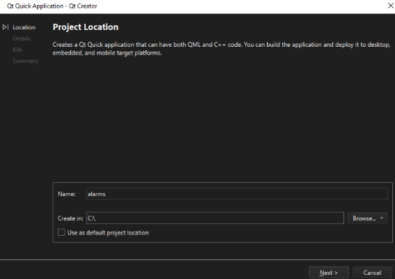 Setting the project Location