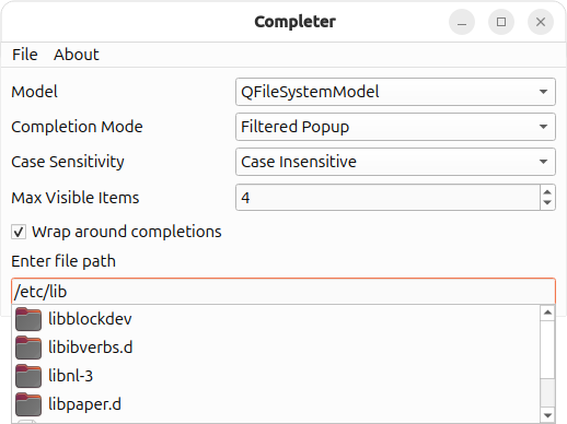 Application showing various options and settings