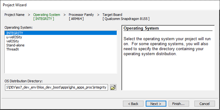 Project creation window dialog.