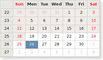 Calendar widget with the disabled dates before the minimum date