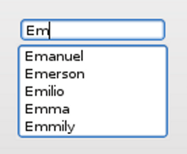 Completer with suggestions for the characters "Em"