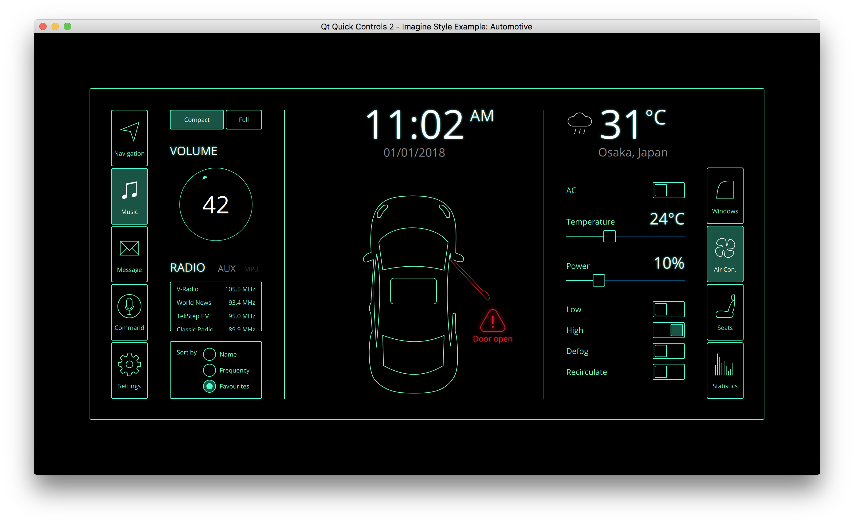 Automotive dashboard interface with custom Imagine style assets