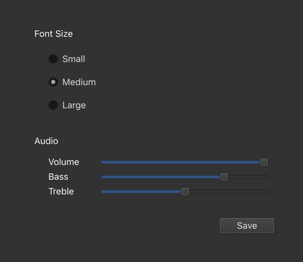 Gallery of controls in Fusion style dark theme