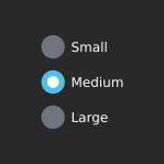 Small, Medium, Large radio buttons in Imagine dark theme