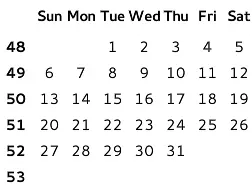 Month grid in calendar layout