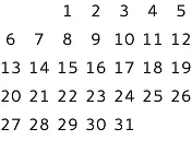 Month grid displaying calendar days