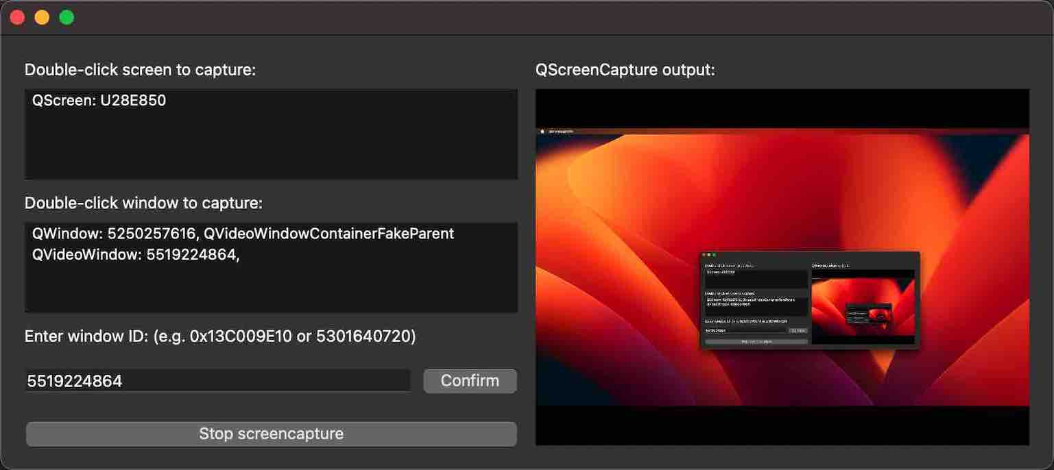 UI showing list of screens together with the screenshotted image