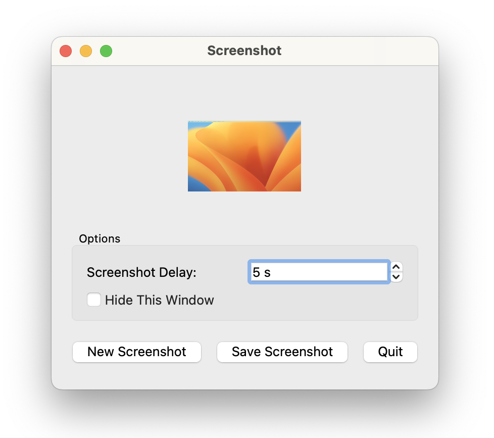 Application with options for taking desktop screenshots