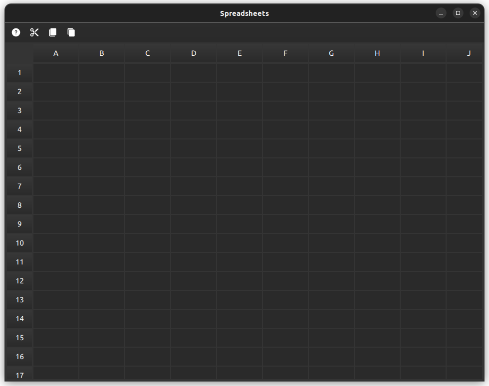 Spreadsheet application with table view showing cells and headers