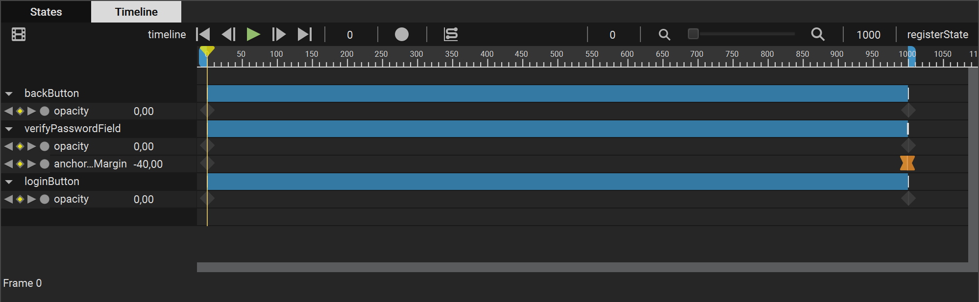 Timeline Editor in Qt Design Studio with keyframes