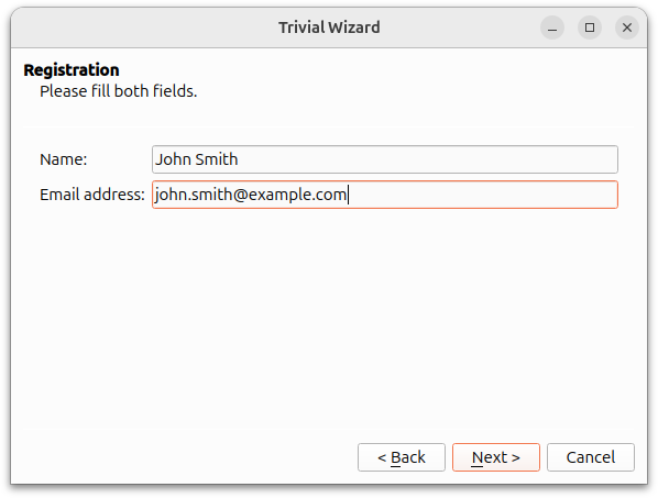 Registration wizard page