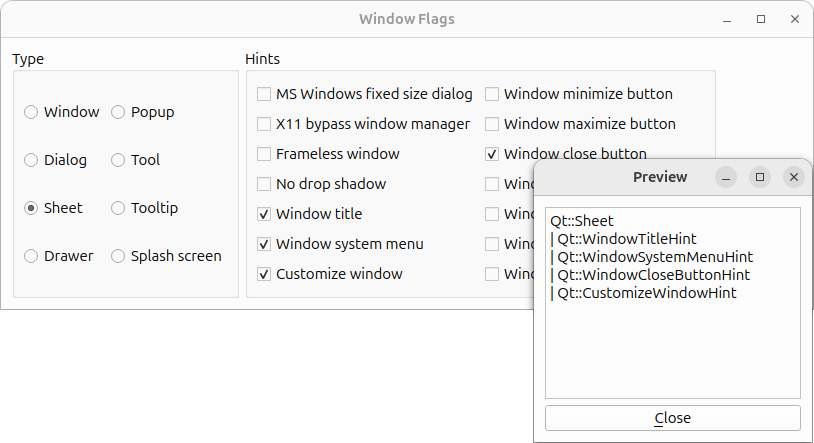 Controller window and preview window