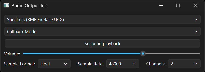 UI with playback controls and audio output mode selection