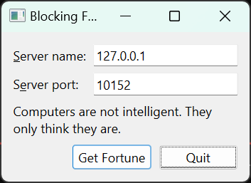 The user provides server details and Q TcpSocket's blocking API is used to complete network operations