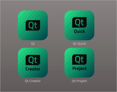 The main window displays user-selectable images of the Qt, Qt Quick, Qt Creator and Qt Project products