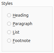 Group box displaying several radio button items