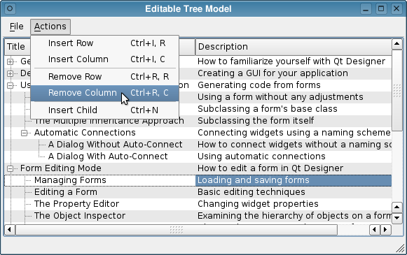 Application showing a tree model editor