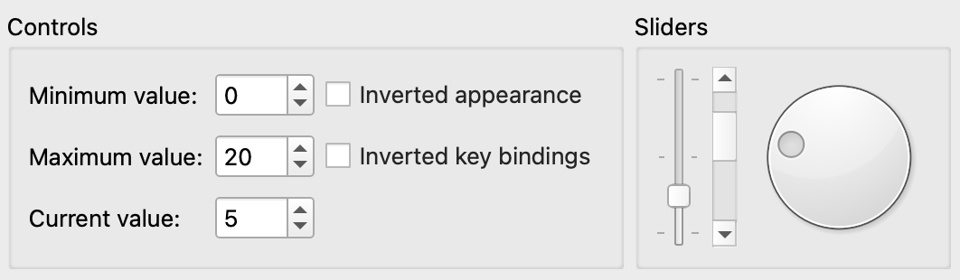 Gallery of different sliders, scroll bars, and dials