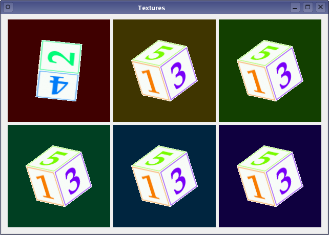 Screenshot showing six cubes and each cube has a different background color