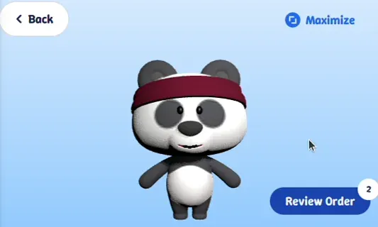 Toy bear in an interactive 3D preview, rotating to showcase the model from all sides