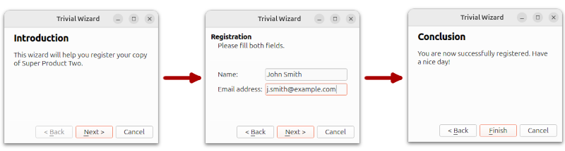 Flow from introduction, to registration, and to the conclusion page