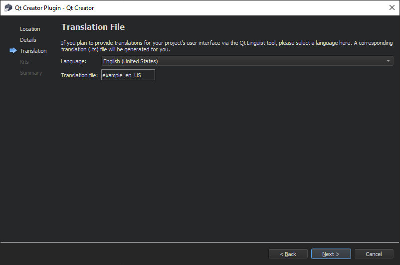 Choose a language to localize your plugin to