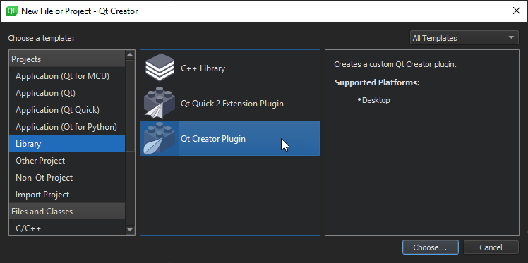 Choose the \QC C++ Plugin Wizard