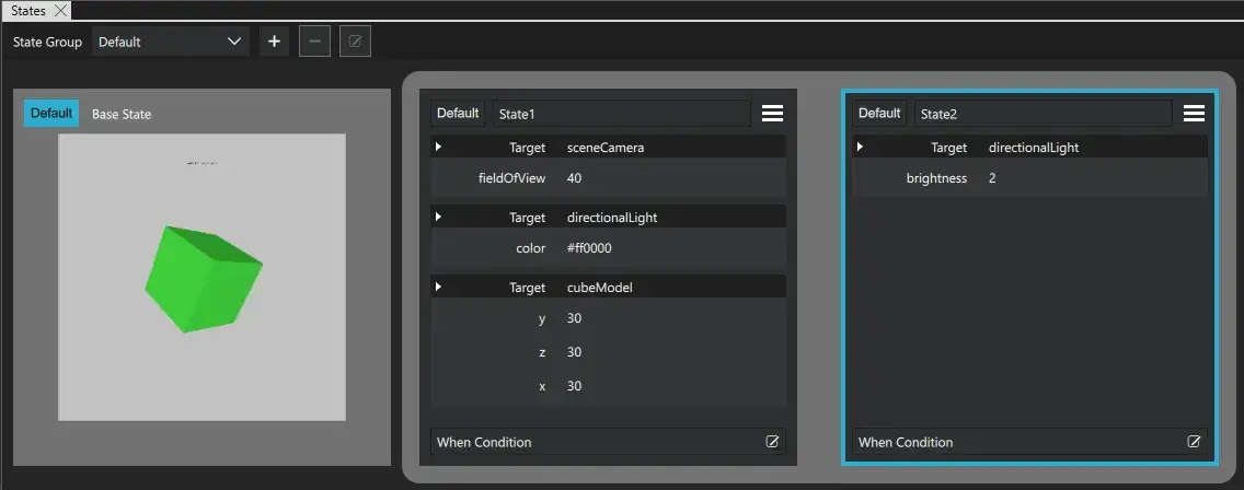 Three states in the States view with State2 extended from State1.