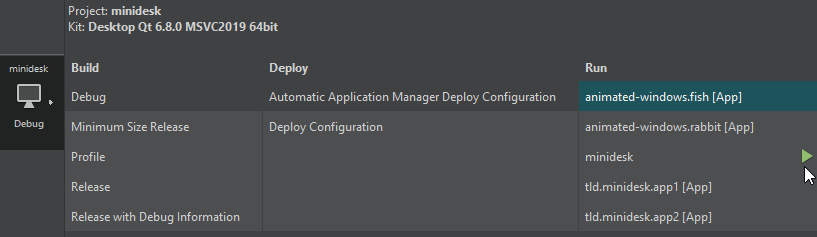 Automatically generated run targets in the kit selector