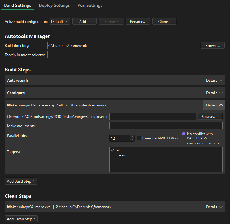 Autotools build settings