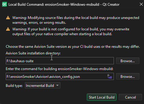 Local Build dialog